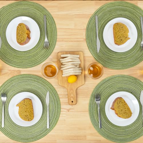 Winknowl Round Braided Placemats Set of 8 Washable Woven Heat Resistant Table Mats for Kitchen Dining Tables 15 inch Round Place Mats (Pea Green,8) - color: Pea Green, size: 8pcs