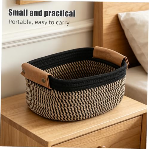 ULTECHNOVO Woven Cotton Rope Storage Basket Set Small Nesting Organizer Bins with Pu Handles 5pcs for and Craft Supplies for Nursery, Bedroom, Bathroom Shelf