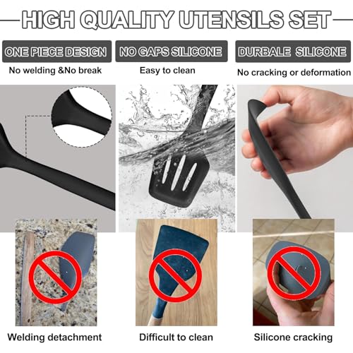 Silicone Kitchen Utensils Set, Umite Chef 22Pcs Cooking Utensils Spatula Set, Heat Resistant Non-Stick Silicone, Dishwasher Safe Cooking Gadgets Tools Set(Black) - color: Black