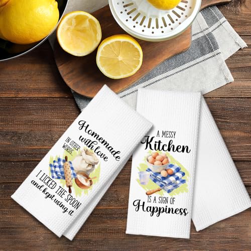 A Messy Kitchen is A Sign of Happiness Kitchen Towels 2 Pack, Towels Set for Housewarming, Thanksgiving Housewarming Gifts for Wife Neighbor Mom Friends, Cooking Lovers Gifts Ideas - color: Messy Kitchen
