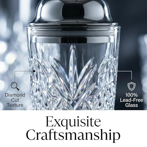 Elegant Glass Cocktail Shaker Set - Herringbone Design, 15oz Capacity, Leakproof Stainless Steel Top - Perfect for Bartending Enthusiasts - color: Herringbone Mixer