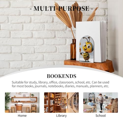 Honey Bee Art Printed Wooden Desk Bookends 1 Pairs, Book Holder And Stand For Home, School, Office, Library