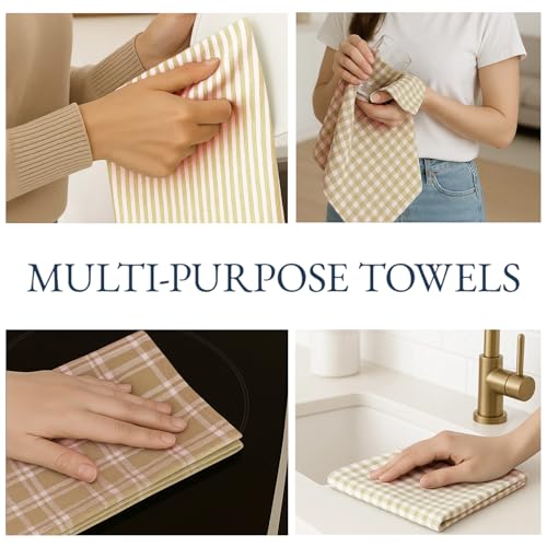 LANE LINEN Cotton Kitchen Towels Set, 4-Pack – Absorbent, Quick-Drying, Premium Dish Towels, Tea Towels, 18" x 28" - Beige - color: 01: Beige, size: 18''x28" - 4 Pack