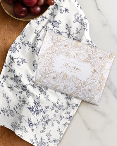 2pcs Cotton Waffle Kitchen Towels, Toile Print | Waffle Weave, Terry Cloth, Pure Cotton, Sustainable, 16"x26", Highly Absorbent, with Hanging Loop, Giftable Package - color: Toile Print