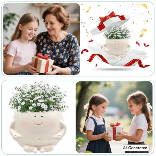 3.5" Smiley Face Resin Planter Pot,Funny Belly Planters Design | Succulent Planterwith Drainage Hole;Cute Plant Pot for Indoor Outdoor Plants