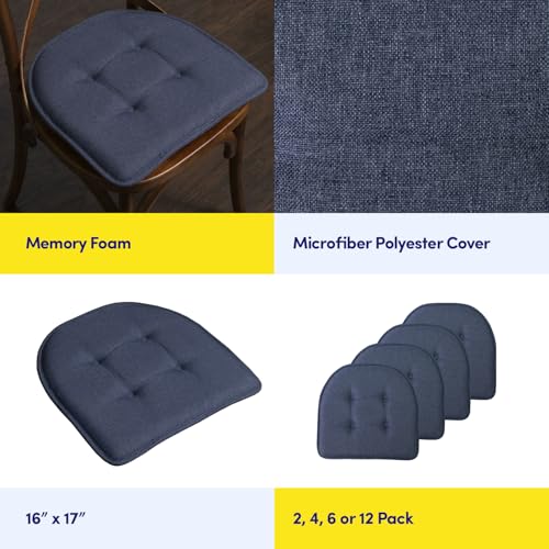 Sweet Home Collection Chair Cushion Memory Foam Pads Tufted Slip Non Skid Rubber Back U-Shaped 17" x 16" Seat Cover, 2 Count (Pack of 1), Denim Blue - color: Denim Blue, size: 2 Pack, style: Foam Pads