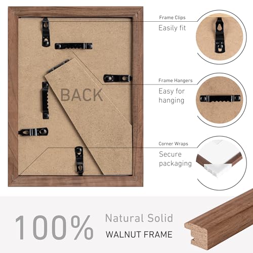 5x7 Picture Frame Set of 4 Natural Solid Walnut Photo Frames with 4x6 Removable Mat Wall Hanging Large Handcrafted Frame with HD Plexiglass Wall and Tabletop Display Large Poster Frame - color: Walnut, size: 5X7,4P