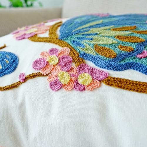 vctops Floral Butterfly Embroidered Pillow Covers 18x18 Inch Spring Summer Cotton Tufted Throw Pillow Cover Outdoor Garden Cushion Case for Sofa, Bed, Living Room (Butterfly,18"x18") - color: Butterfly