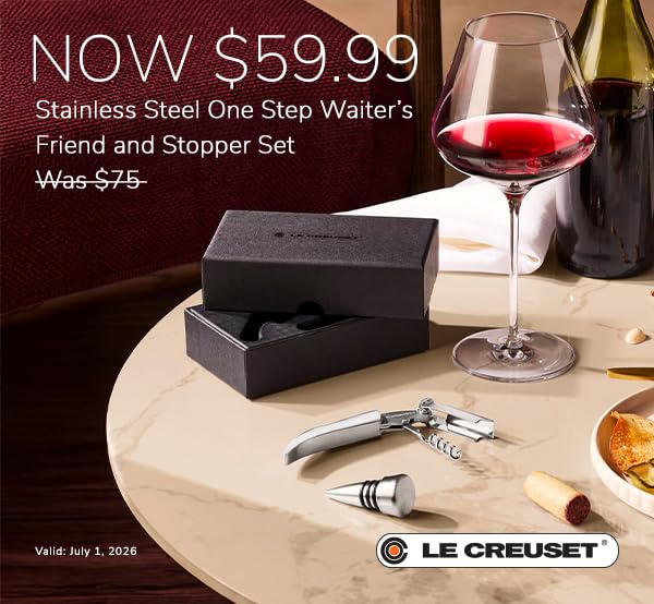 Le Creuset Stainless Steel Corkscrew Wine Opener and Stopper Set | One-Step Waiter's Friend - color: Stainless Steel, style: Wine Opener and Stopper Set