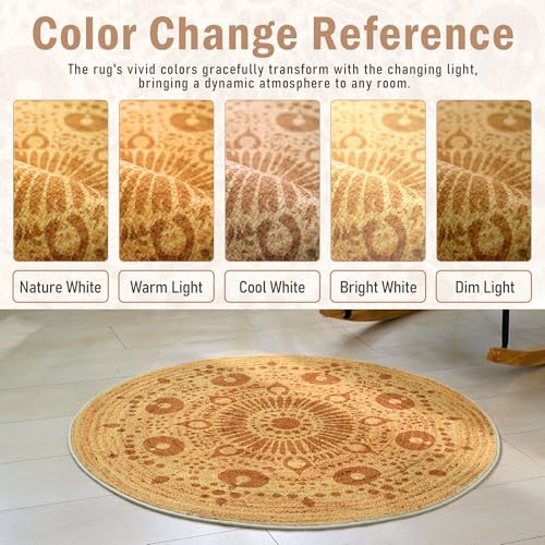 Carvapet 6 ft Round Washable Rug Imitation Jute Circle Rug | Low Pile, Non-slip Rubber Backing, Foldable Stain Resistant Area Rug Ideal for Living Room, Office, and Bathroom - color: S-brown, size: 6' (Round)