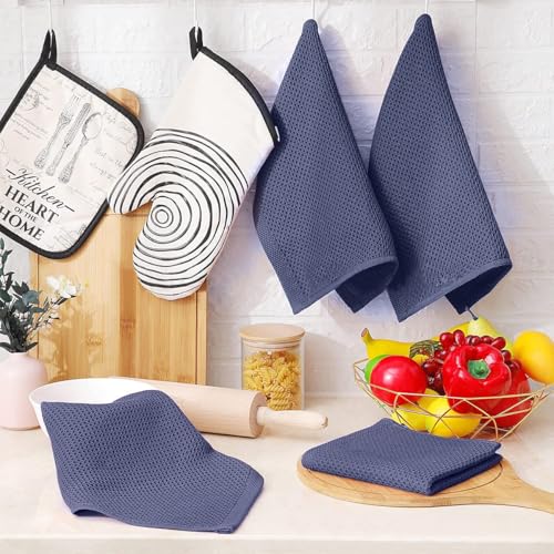 100% Cotton Waffle Weave Kitchen Dish Cloths, 6 Pack Ultra Soft Absorbent, Quick Drying Dish Towels, 12x12 Inches, Dish Rags for Drying Dishes & Daily Kitchen Use, Navy Blue - color: Navy Blue