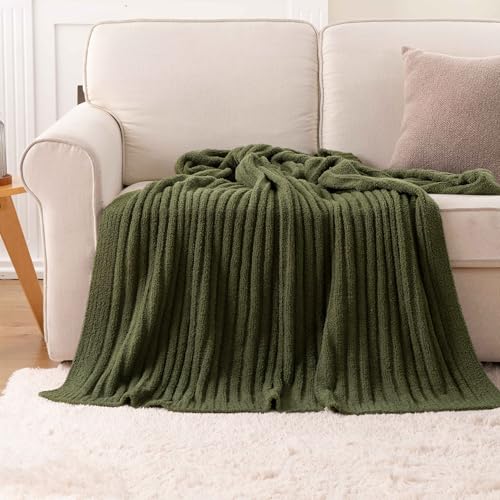 BATTILO Olive Green Throw Blankets for Couch, Fluffy Soft Plush Knit Throw Blankets, Cozy Warm Lightweight Green Blanket for Bed, Sofa, Travel, 50"x60" - color: Olive Green