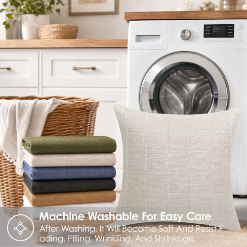 Linen Burlap Textured Pillow Covers 18x18 Inch Beige Set of 2 | Plaid Pillow Covers with Hidden Zipper,Soft Farmhouse Cushion Covers for Couch Sofa Living Room Bedroom,Machine Washable - color: Beige, size: 18" x 18" (Pack of 2)