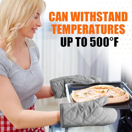 Silicone Oven Mitts, Heat Resistant 2PCS Oven Mitts with Soft Cotton Lining, Waterproof Non-Slip Grip Oven Glove, Kitchen Potholder Mits for BBQ, Baking, Cooking, 10.5Inch - Dark Grey - color: Dark Grey