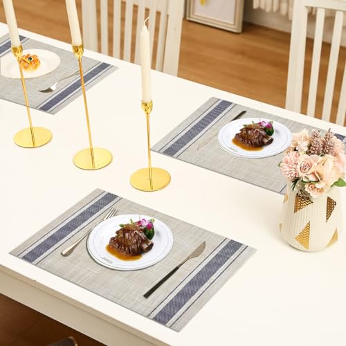 DACHUI Placemats Set of 8, Heat Resistant, Washable Woven Vinyl Place Mats - color: Blue Stripes, size: 8PCS