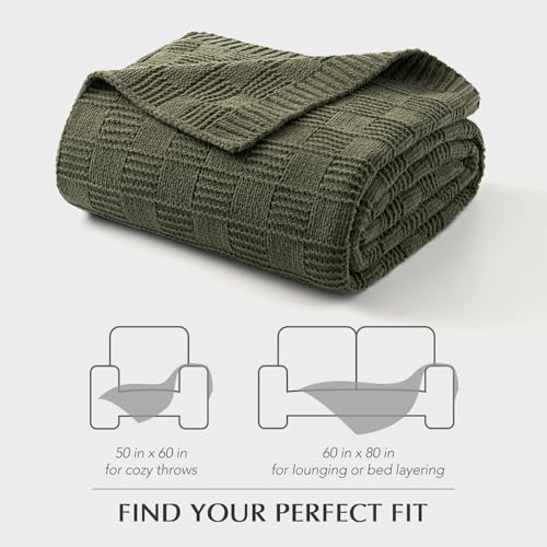 EVERGRACEHOME Modern Checkered Chenille Throw Blanket, 60x80, Olive Green | Lightweight Warmth, All-Season Breathability, OEKO-TEX certified, Timeless Grid Pattern, Farmhouse Throw for Couch, Bed, Sofa - color: Olive Green, size: 60" X 80"