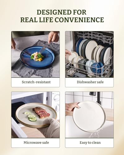 famiware Star Dinner Plates for 6, 10 inches Plate Set, Scratch Resistant, Stoneware Dinnerware, Kitchen Modern Rustic Serving Dishes, Cappuccino White (Pack of 3) - color: Cappuccino White, size: 10"(6pcs)ST (Pack of 3)