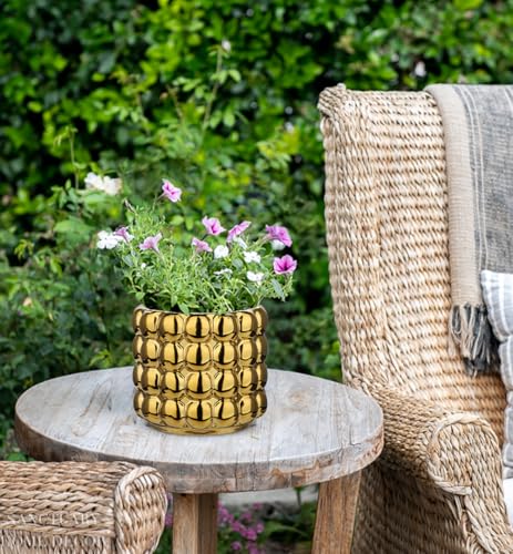 5 Inch Ceramic Planter Pot for Indoor Plants with Drainage Hole Bubble Flower Planter Hobnail Plant Pot Garden Planter Gold Succulent Plant Pot Utensil Holder - color: Gold # 5 Inch