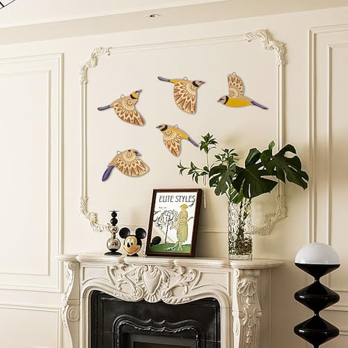 Vumyhuby 5-Piece Blue Wooden Bird Wall Art, Rustic Folk Flying Bird Decor - color: Blue