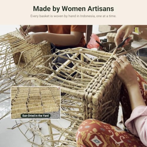 Handmade Water Hyacinth Wicker Storage Basket with Handles โ Rectangle Organizer Bin for Shelves, Blanket, Bathroom, Closet โ Stackable โ Decorative & Durable (1, M: 14" x 10" x 8") - size: M: 14" x 10" x 8"