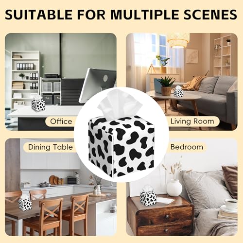 Tissue Box Cover,Black and White Cow Print Leather Tissue Box Holder Square Facial Paper Case Organizer Dispenser for Bathroom Vanity Countertop Tabletop Car Office - color: Color10