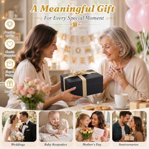 2 Pack Faux Leather Decorative Keepsake Box Large and Medium Wooden Storage Box with Magnetic Lid Jewelry Accessory Organizer Black Multi Functional Storage Container for Home and Office