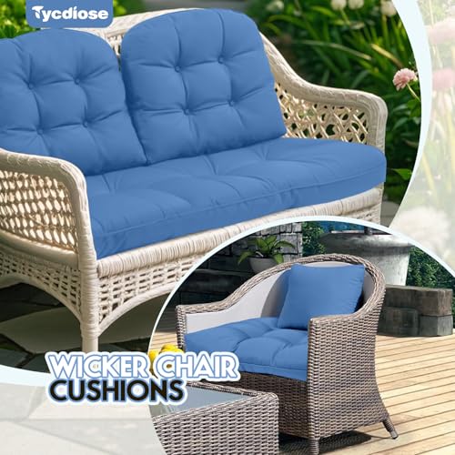 All Weather Outdoor Wicker Chair Cushions of 3 Pieces, Waterproof Outdoor Wicker Chair Cushion for Patio Furniture Loveseat Settee Bench, 1 Loveseat and 2 U-Shaped Cushions, Royal Blue - color: Royal Blue