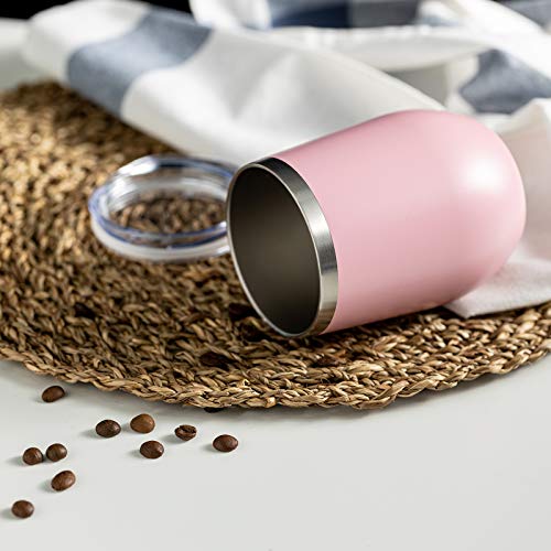 COMOOO Stainless Steel Wine Tumbler Glass Bulk with Lid and Straw 12oz Double Wall Vacuum Insulated Travel Tumbler Cup Stemless for Hot and Cold Drinks, Coffee, Wine, Cocktails, Pink, 8 Pack - color: Light Pink