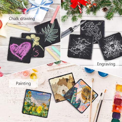 68 Pcs 4 Inch Square Black Slate Coasters Bulk for Laser Engraving | Natural Slate Stone Coasters, Laser Engraving Blanks, Anti-scratch Bottom, DIY Craft, Office Bar Home Dinner Table Decor - size: 68 Square Coasters