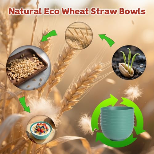 Cereal Bowls Set of 6, Wheat Straw Bowls Set 26oz Green Bowls | Unbreakable Alternative Plastic Bowls Reusable for Kitchen, Camping, RV, Microwave-able and Dishwasher Safe Bowls Sets - color: Green, size: 26oz