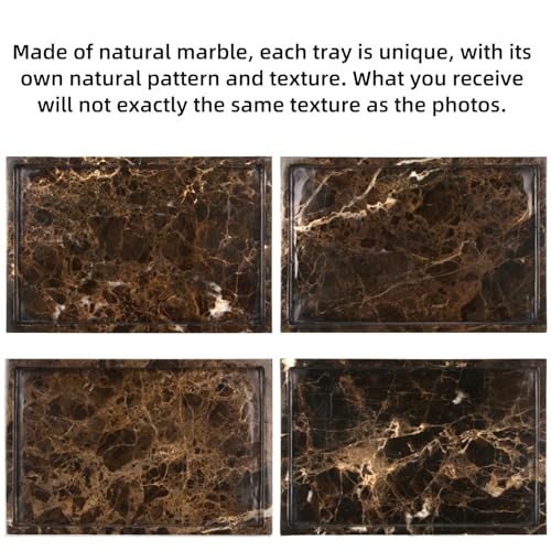 Marble Bathroom Vanity Tray, Dark Brown, 12" x 8" x 0.8" | Home Kitchen Bathroom Tray, Natural Stone Decorative Countertop Trays, Soap Dispenser Perfume Key Trinket Ring Tray - color: Dark Brown