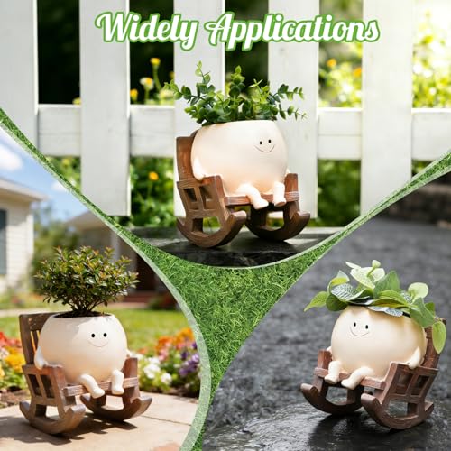 Smiley Face Planter Pot, Cute Resin Flower Head Planters for Indoor Outdoor, Unique Rocking Chair Plant Pot for Succulents Plants Live with Drainage Hole, Gift IdeaI for Mother Christmas (Small)