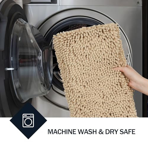 LINLA Bathroom Rugs Sets 2 Piece, Absorbent Soft Chenille Bath Mat, Beige | Non-Slip ,Quick Dry, Washable, Carpet Mats for Floor, Tub and Shower,32" x 20"/24" x 17" - color: Beige
