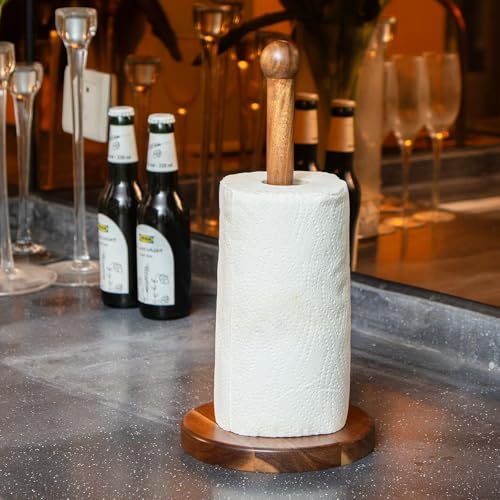 14" Acacia Wooden Paper Towel Holder, Wooden Paper Towel Roll Stand 6.7" Large Heavy Base Organizer Standing, Rustic Farmhouse Paper Towel Holder Stand, Paper Towel Roll Holders Free Standing SGL - color: Single Stick