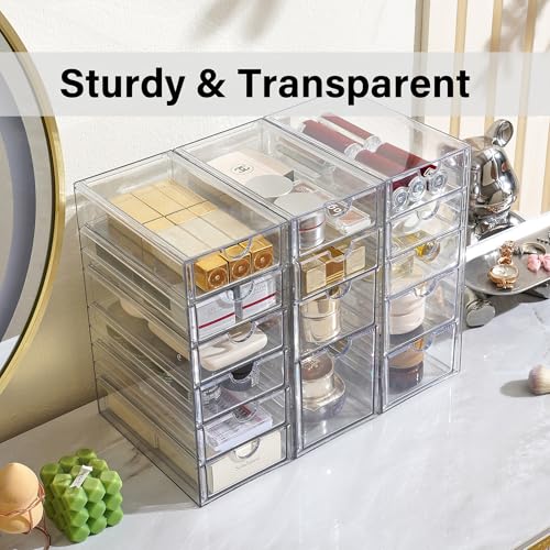 Prsildan 15 Drawers Teacher Toolbox Acrylic Containers, Set of 3 | Clear, Pens Markers Stickers Hardware Storage, Office Desk Kitchen Cabinet Garage Organizer - size: 15 Drawers