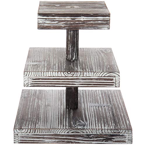 MyGift 3 Tier Cupcake Stand, Torched Wood Dessert Display Stand, Tiered Tray for Cakes, Appetizers Party Table Decor, Farmhouse Serving Tower