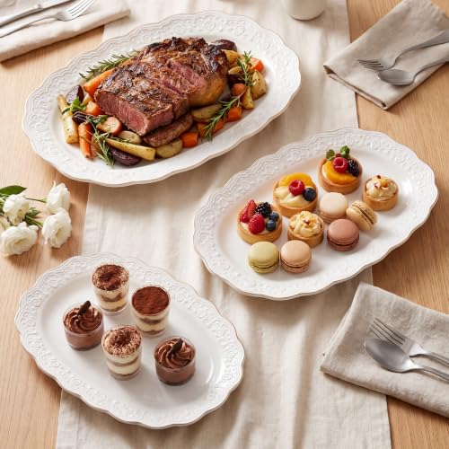 Kassel Ceramic Serving Platter Set | 16”/14”/12” Oval Serving Trays for Entertaining at Parties and Weddings | Oven Safe Extra Large Serving Trays for Tacos, Steak, and Cake - size: Large Oval {16”/14”/12”}