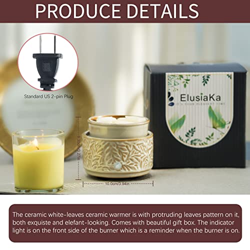 ElusiaKa Electric Wax Warmer for Scented Wax Melt Warmer Ceramic Wax Burner-Tan - color: Tan Leaves