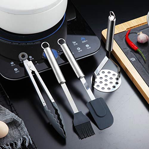 Berglander Cooking Utensil Set 12 Piece Stainless Steel Kitchen Tool Set, Include Cooking Spoon, Spatula, Whisk, Cooking Tong and etc (12 Pieces) - color: C. 12 Pieces