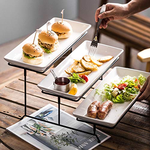 YHOSSEUN 3 Tier Serving Stand Tiered Tray Stand with 3 Porcelain Serving Platters Trays for Dessert Server Display Collapsible Sturdier Metal Rack 14 inch | Tiered Tray Stand with 3 Porcelain Serving Platters Trays for Dessert Server Display Collapsible S