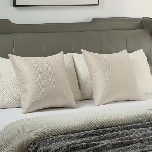 FUTEI Pack of 2 Chenille Throw Pillow Covers 18x18 Inch, Beige | Elegant Herringbone Textured Design,Side Hidden Zipper,Machine Washable,Pill-Resistant,Colorfast,Insert Not Included. - color: Beige, size: 18" x 18" (Pack of 2)