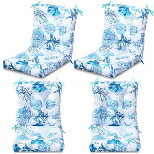 Hoteam 4 Set Outdoor Patio Chair Cushions 20 x 42 in Deep Seat Waterproof Patio Cushions Set for Furniture Replacement Removable Seat and Back (Ocean) - style: Ocean