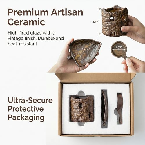 Ceramic Aromatherapy Stove Essential Oil Burner, Woodland Zen Herb Burner, Wax Melt Warmer Tea Light Candle Holder, Handmade Retro Teapot Warmer for Home Office Fragrance & Meditation Decor