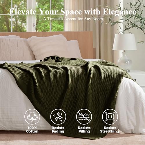 100% Cotton Cable Knit Throw Blanket, Lightweight Soft Knit Blanket for Sofa Couch Bed, Breathable All-Season Throw, Cozy Decorative Blanket, 50 x 60 Inch,Olive Green - color: Olive Green, size: Throw(50" X 60")