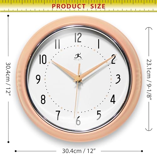 Infinity Instruments Retro 9.5 Inch Round Indoor Wall Clock, Peach Fuzz - color: Peach Fuzz, size: 9.5 Inch