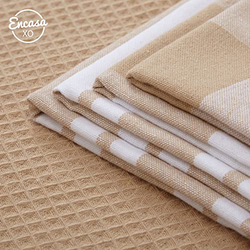 Encasa XO Kitchen Dish Towels, Waffle Weave 28"x18" Beige | Heavyweight 100% Cotton | Super Absorbent & Quick Drying | Pre-Shrunk Dishcloths | Set of 6 - color: Beige, size: 28x18 in (Set of 6)