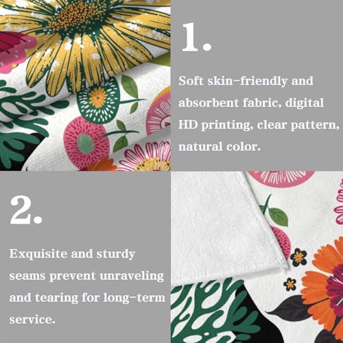 Boho Floral Hand Towel Set of 2, Soft Absorbent Decorative Towels with Botanical and Butterfly Print for Home, Hotel, Spa, Gym, Kitchen, 28x14 Inches Flower-1