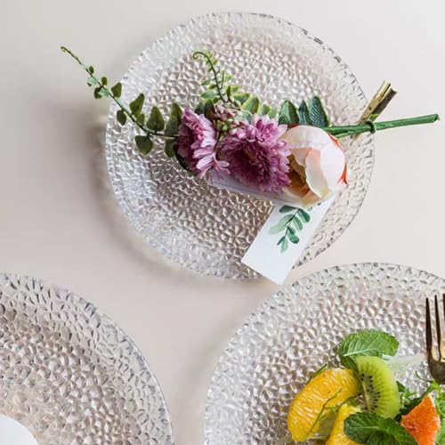 Glass Salad Plates Set of 4, 8.5inch Crystal Clear Tableware for Dessert, Appetizer, Fruit, Snack, Dishwasher Safe and Stackable, Snowflake Textrued Glass Design(8.5inch, 4pcs) - color: 8.5inch, size: 4pcs