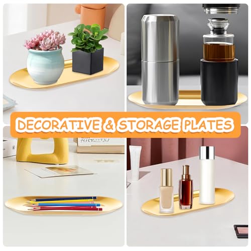 10PCS Stainless Steel Serving Tray Set Gold Platters for Serving Food Extra Small Metal Trays Decorative 7" Long Plate Oval Storage Trays Thickened Serving Dishes for Party Buffet Sushi Snack