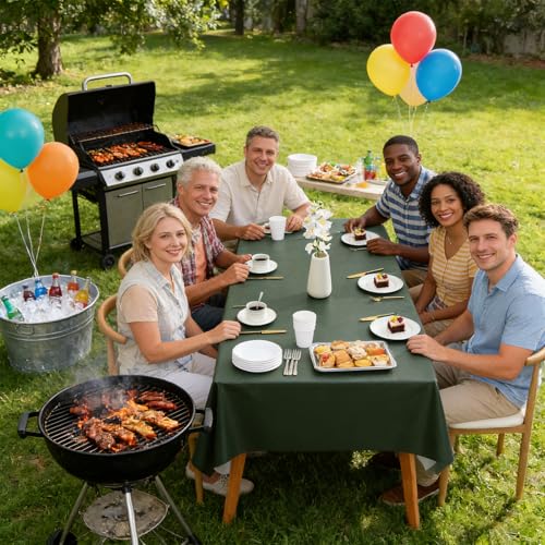 PVC Tablecloth Waterproof Rectangle Table Cloth, Oil Proof & 185°F Heat Resistant Wipeable Cover, Heavy Duty Non for Kitchen Dining Camping Festivities (70"x55") (Dark Green) - color: Dark Green